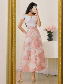 Modelyn Chân váy nữ Jacquard kiểu dáng lãng mạn mới, thời trang. - Hồng - Xem 7