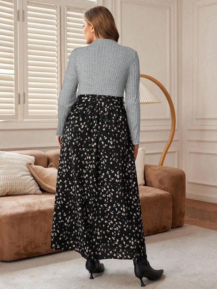 Plus Size Floral Print Patchwork Elegant Long Sleeve Dress/Summer/Spring/Vacation