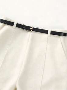 Franclia Quần short nữ màu trơn, kiểu dáng thanh lịch, có thắt lưng. - Màu be - Xem 4