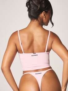 Missguided x Playboy Lingerie Cami Top Thong Set With Printed Text Two Piece Intimate Sleepwear Loungewear Collection For Valentine - Pink - View 5