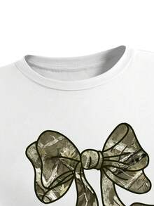 Sparklyn 2pcs/Set Girls Camo Pants And Bow Print Long Sleeve Top, Outfit Set