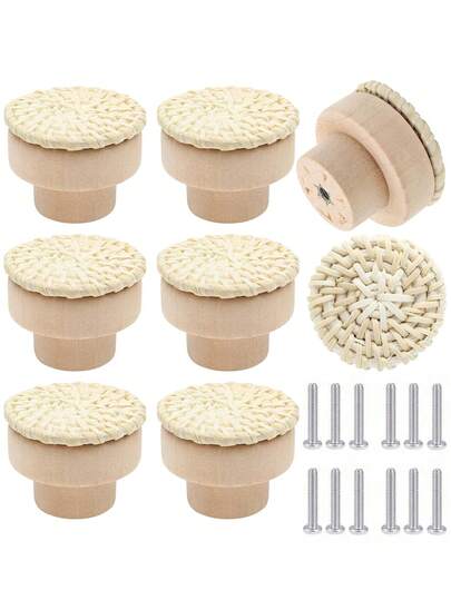 1-3 piezas Perillas de cajón de ratán, perillas de cómoda bohemias de 1.57 pulgadas/40 mm, perillas y tiradores de gabinete de madera hechos a mano, perillas de cajón tejidas de mimbre con tornillos para gabinetes de cocina, tiradores de cómoda, muebles