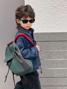 DAZY Young Boy Casual Washed Letter Denim Jacket - Blue - View 5