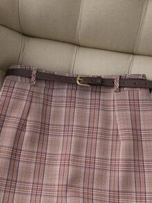 Franclia 女士休闲格子印花短裤 - 酒紅色 - 查看 4