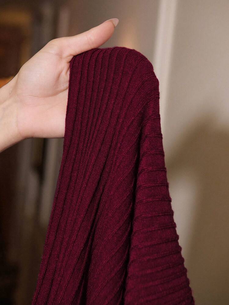 SHEIN Maija Women's Solid Color Notched Neck Fitted Elegant Long Sleeve Sweater Dress Elegant Dresses For Party Elegant Dresses For Women  Red Dress For Women New Year Dress  New Year Clothes New Year's Outfit For Women Red Dress For Christmas Party Party Outfit  New Year's Eve Burgundy Dress Valentine Outfits For Women New Year Eve Party Outfit For Women Elegant Dresses For Ladies Red Dress Women