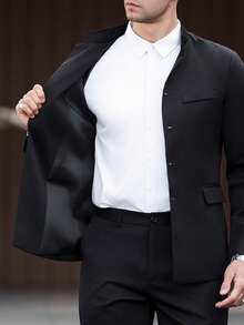 Manfinity Mode Bộ đồ công sở nam màu trơn (áo khoác và quần) - màu đen - Xem 6