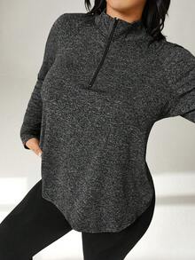 Auralis Plus Size Halv Zip Sports Långärmad T-shirt - Grå - Visa 5
