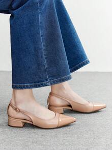 CUCCOO BIZCHIC Women's Buckle Design Casual Everyday Versatile Chunky Heel Shoes Valentine's Day - Apricot - View 4