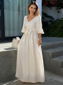 DAZY Kỳ nghỉ xuân/hè ở bãi biển, Ngày lễ tình nhân, Đám cưới, Tiệc chiêu đãi, Váy dạ hội, Tiệc thời trang, Đầm trắng sang trọng kiểu quý tộc với phần eo thắt chặt dành cho phụ nữ - Màu be - Xem 2