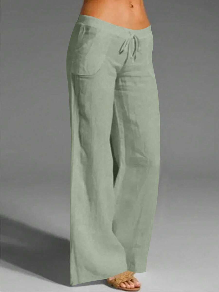 EMERY ROSE Women's White Linen Casual Pocket Long Pants, Spring & Summer Fall Cloth For Women - Mint Green - View 1