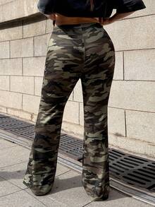 Muchica Plus Size Women Camouflage Print Drawstring Waist Casual Flare Pants/Winter - Multicolor - View 2