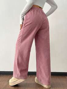 SHEIN 少女休闲复古灯芯绒宽松长裤，秋冬季 - 粉色 - 查看 2