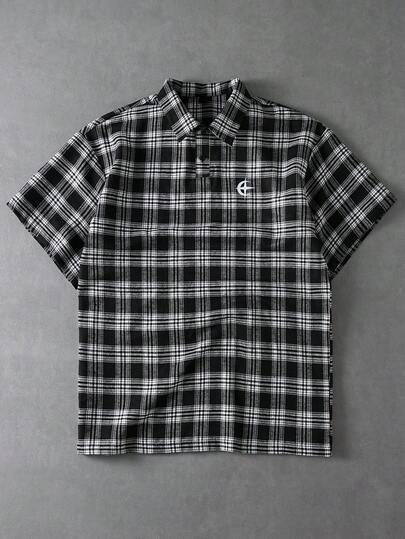 PAVTROS Áo polo nam tay ngắn kẻ caro dáng rộng, thích hợp cho cả đi chơi và công sở.