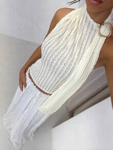 Glamine Elegant Collegiate Style Halter Neck Top For Daily Wear - Apricot - View 5