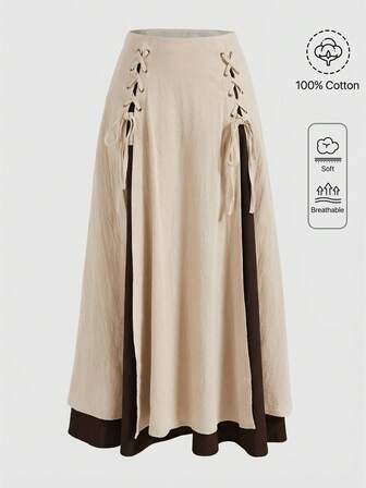 Fairycore Falda de mujer de talla grande con bloqueo de color y lazo, estilo campestre