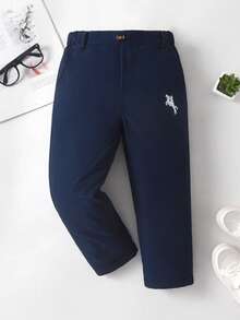 SHEIN Young Boy Casual Solid Color Pants,Summer Back-To-School,Single Button Decor,Slant Pockets,Elastic Waist Design,Versatile Fashion For Daily Wear,Party - Navy Blue - View 7