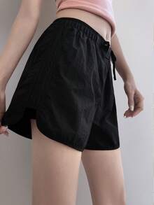 DAZY Women's Solid Color Drawstring Waist Casual Versatile Daily Workout Outdoor Sports Shorts - Black - View 1