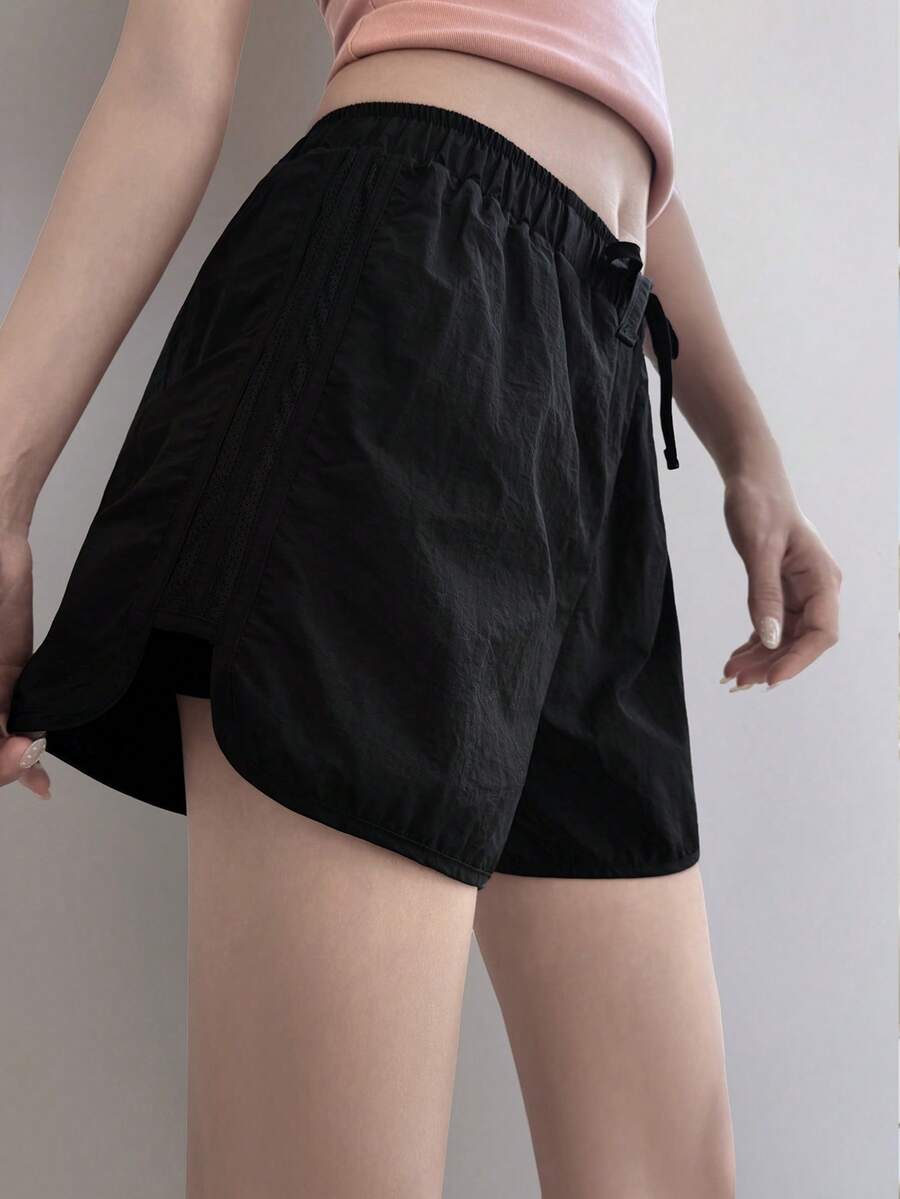 DAZY Women's Solid Color Drawstring Waist Casual Versatile Daily Workout Outdoor Sports Shorts - Black - View 1