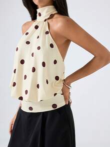 LYSMO 2026 New Arrive Minimalism Spring/Summer Women's Sexy Polka Dot Print Backless Halter Top, Summer - Yellow - View 3