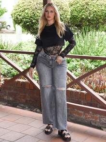 Arliah Women's Long Sleeve Sexy Lace Bodysuit Fall Cloth For Women - Black - View 3