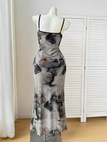 SHEIN EZwear 大码蓝色蝴蝶连衣裙：无袖褶皱设计，半透明针织休闲连衣裙，完美夏季装扮 - 彩色 - 查看 2