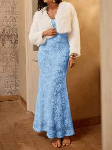 Opulessa Đầm dệt kim ôm sát màu trơn, gợi cảm, thanh lịch, xẻ tà, thích hợp cho tiệc Giáng sinh và mùa thu đông dành cho phụ nữ. - Màu xanh lam - Xem 7