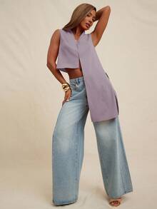 NYA SZN Top Sleeveless Drape Detail Flowy Modest Basic Pleated Cute Basic Old Money Summer Suitable For Commuting For Women - Purple - View 4