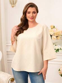 Miaspire 大码女式时尚优雅圆领七分袖上衣，适合夏季、春假、情人节、生日等场合，优雅百搭，适合度假穿着。2026新款，简约时尚，日常穿着舒适透气。适合夏季、春假、情人节、狂欢节、海滩等各种场合，大码女式上衣，适合各种身材。 - 淺粉色 - 查看 4