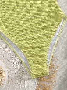 Bonvoyette 1pc Solid Color Special Fabric Asymmetric Decor One-Piece Swimsuit, Suitable For Spring/Summer Vacation - Green - View 5