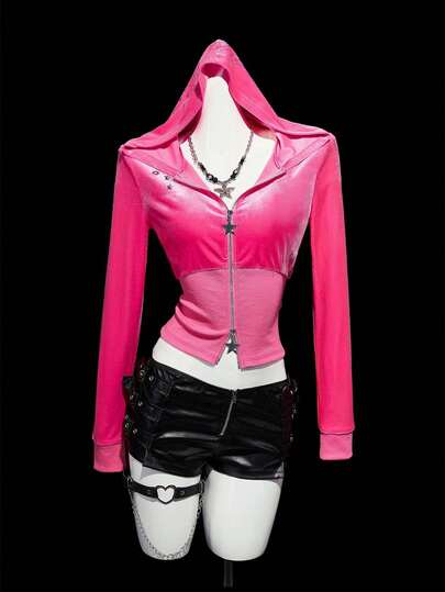 SHEIN ICON Women's Fashion Color Block Zip-Up Sweatshirt