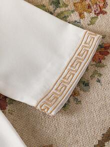 SHEIN Baby Boys' Spring Geometric Pattern Long Loose Robe With White Pants, Suitable For Outings, Visiting Family And Friends, And Attending Gatherings And Celebrations  Baby Boy Baby Arabic Clothing Baby Boys Wedding Outfit Baby Boy Casual Set  Islamic Baby Clothing Baby Boy Muslim Outfit Baby Boy Arab Dress Baby Boy Kurta Muslim Baby Boy Clothes Baby Boy White Thobe Baby Boy Middle Eastern Attire