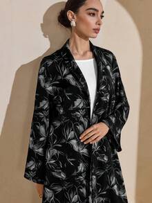 Graceveil 休闲印花宽松喇叭长袖女士阿拉伯长袍 - 黑色 - 查看 2