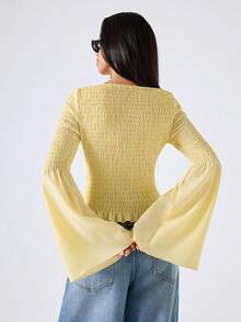 LYSMO 2026 新款极简主义春夏女式休闲纯色套头长袖麻花衫 / 夏季 / 夏季上衣 / 情人节 / 情人节 / 情人节 / 女士生日 / 外出上衣 / 女士外出上衣 / 优雅女式衬衫 / 女士优雅衬衫 / 女士休闲衬衫 / 女士节日 / Y2K / Y2K / 2000 年代风格 / 黄色上衣 / 黄色衬衫 - 鵝黃色 - 查看 2