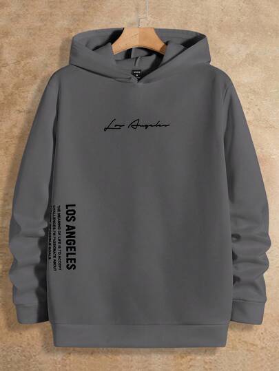 HIMLAND 男士字母图案休闲套头连帽衫，通勤和日常穿着皆宜