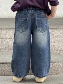 DAZY Young Boy Pocketed Button Casual Versatile Daily Wear Wide Leg Jeans - Blue - View 6