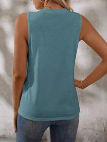 EMERY ROSE Top de tirantes de unicolor de cuello redondo, versátil y casual para mujer, de verano - Neblina azul - Ver 2