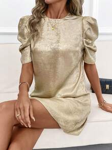 SHEIN Clasi 豹纹短袖女式连衣裙 - 金色 - 查看 5