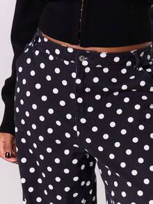 MUSERA Plus Polka Dot Wide Straight Leg Jeans Cute Everyday Night Out Loose Workwear - Black - View 4