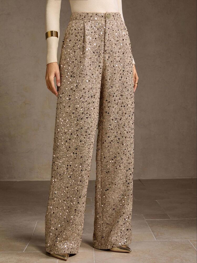 SEQUIN SLANT POCKET SUIT PANTS
