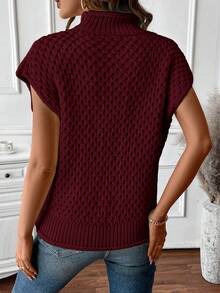 SHEIN LUNE Women's Elegant Red Romantic Textured Sleeveless Pullover Knit Top - Burgundy - View 2