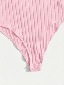 SHEIN EZwear 加大码粉色V领短袖罗纹休闲连体衣 - 粉色 - 查看 4