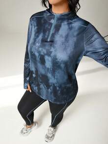 Auralis Conjunto de top deportivo y mallas para mujer con escote en pico y efecto tie-dye, talla grande - Multicolor - Ver 4
