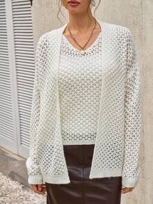 Cévolie 两件套马海毛镂空开衫套装，系带宽松针织背心和开衫，春秋季