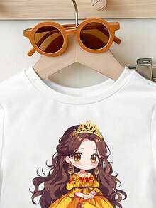 2pcs/Set Girls Casual Fashion T-Shirt & Flare Pants Outfit,Spring/Summer,Floral Print And Cartoon Character Pattern,Suitable For Outdoor,School,Party - Multicolor - View 4
