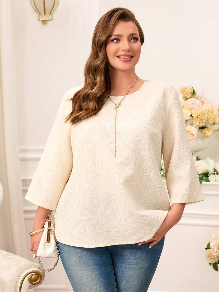 Miaspire 大码女式时尚优雅圆领七分袖上衣，适合夏季、春假、情人节、生日等场合，优雅百搭，适合度假穿着。2026新款，简约时尚，日常穿着舒适透气。适合夏季、春假、情人节、狂欢节、海滩等各种场合，大码女式上衣，适合各种身材。 - 淺粉色 - 查看 1