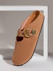 SHUZIA 女士休闲简约可调节搭扣平底拖鞋 - 米色 - 查看 5