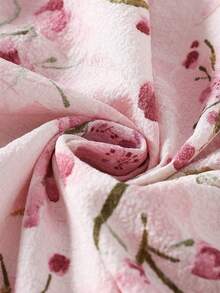 女童花卉泡泡格纹印花翻领开衫和裤子休闲轻便套装，春夏家居服 - 彩色 - 查看 7