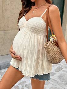 SHEIN Áo hai dây bầu màu mơ, chất liệu có họa tiết, hoàn hảo cho kỳ nghỉ. Lãng mạn và ngọt ngào. Áo hai dây bầu màu trơn, kiểu dáng tối giản, thoải mái cho mùa hè. - Màu be - Xem 1