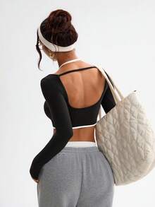 Dewbera Áo thun thể thao nữ tay dài, phối màu, dáng ngắn - Nhiều màu - Xem 2