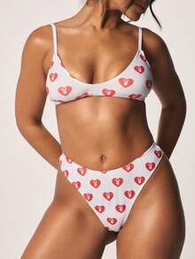 Missguided x Playboy Heart Print Unlined Bra And Thong Set With Adjustable Straps Valentine Matching Lingerie Collection